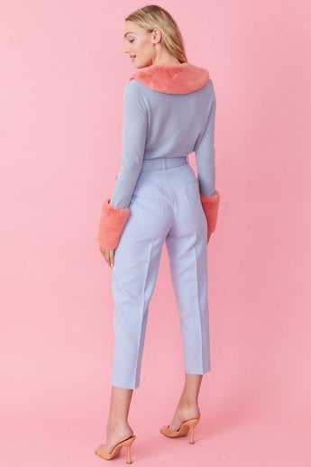 JAYLEY Blue Peggy Cashmere Cardigan With Faux Fur Cuffs And Collar