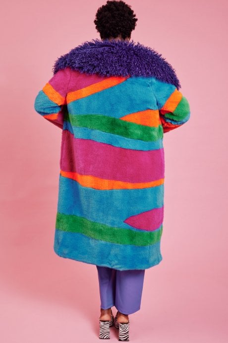 JAYLEY Blue Picasso Bamboo Blend Hand Painted Maxi Coat