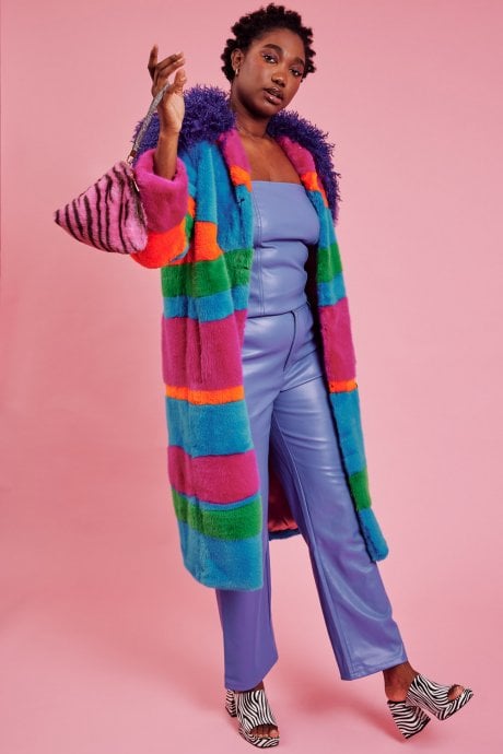 JAYLEY Blue Picasso Bamboo Blend Hand Painted Maxi Coat