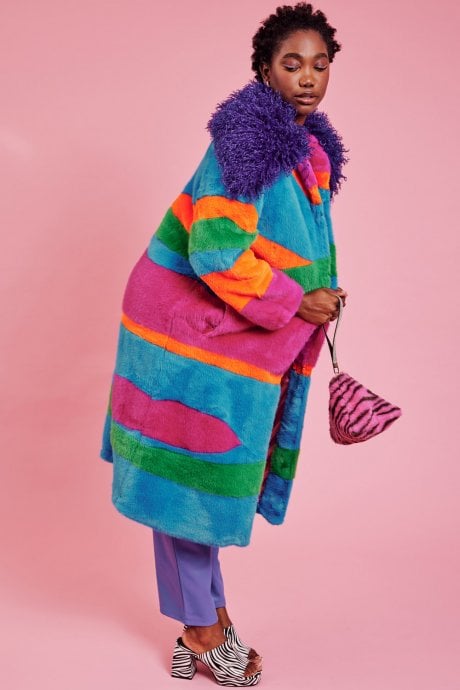 JAYLEY Blue Picasso Bamboo Blend Hand Painted Maxi Coat