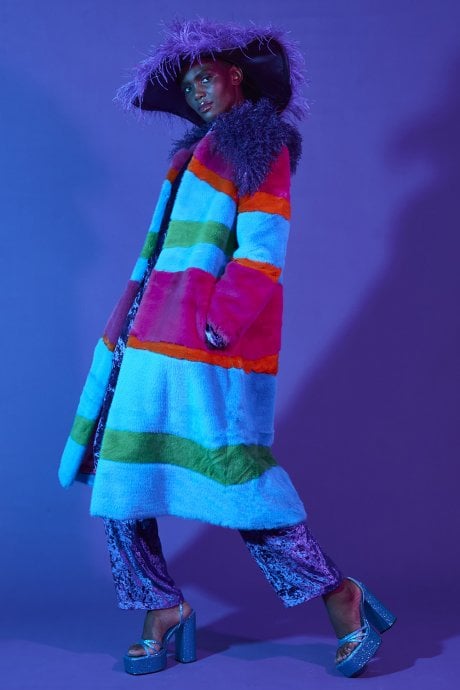 JAYLEY Blue Picasso Bamboo Blend Hand Painted Maxi Coat