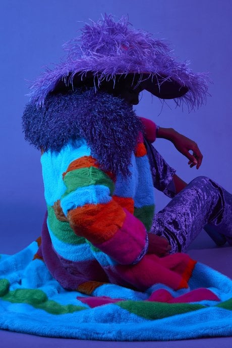 JAYLEY Blue Picasso Bamboo Blend Hand Painted Maxi Coat