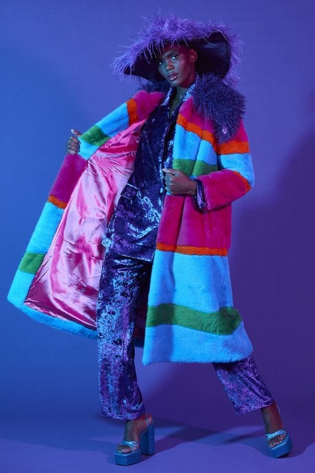 JAYLEY Blue Picasso Bamboo Blend Hand Painted Maxi Coat