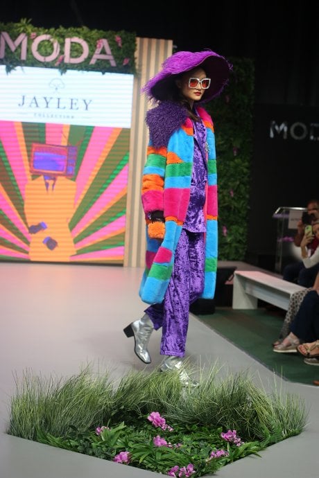 JAYLEY Blue Picasso Bamboo Blend Hand Painted Maxi Coat