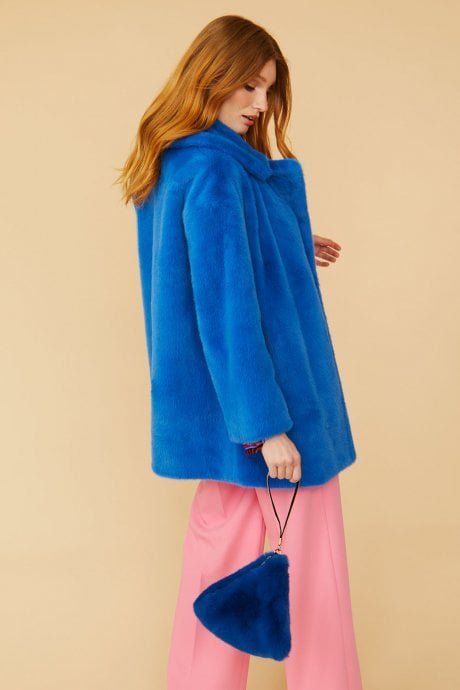 JAYLEY Blue Pyramid Faux Fur Bag