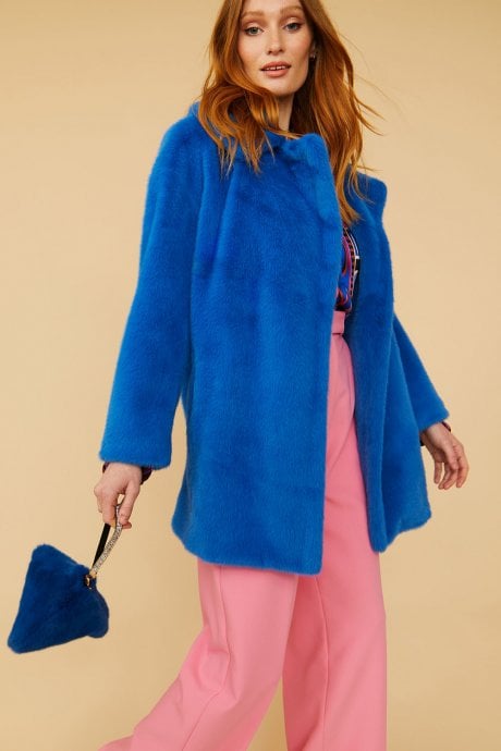 JAYLEY Blue Pyramid Faux Fur Bag