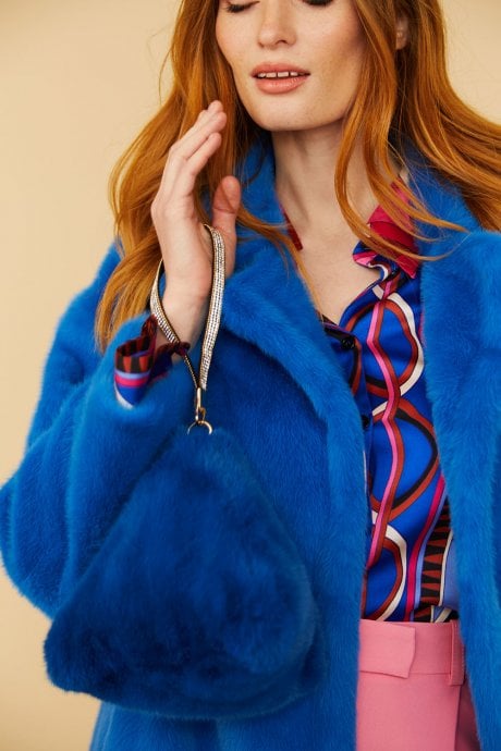 JAYLEY Blue Pyramid Faux Fur Bag