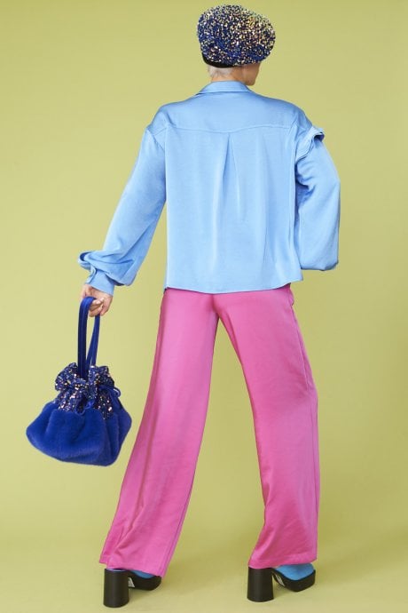 JAYLEY Blue Rayon Blend Ruffle Blouse