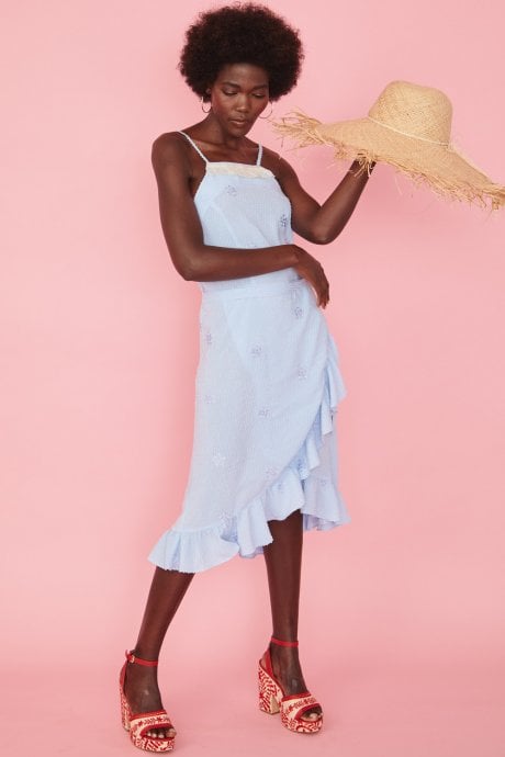 JAYLEY Blue Ruffle Midi Dress