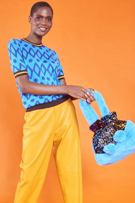 JAYLEY Blue Sequin and Faux Fur Bag