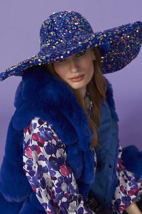 JAYLEY Blue Sequin Handmade Flapper Hat