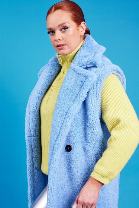 JAYLEY Blue Shearling Maxi Gilet