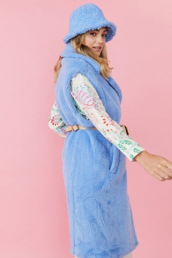 JAYLEY Blue Shearling Maxi Gilet | Waistcoat