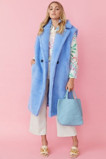 JAYLEY Blue Shearling Maxi Gilet | Waistcoat