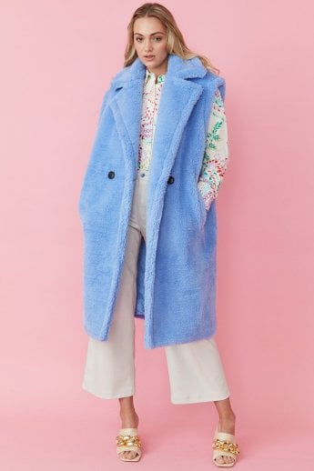 JAYLEY Blue Shearling Maxi Gilet | Waistcoat