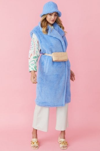JAYLEY Blue Shearling Maxi Gilet | Waistcoat