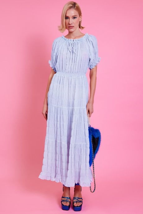 JAYLEY Blue Silk Blend Maxi Ruffle Dress