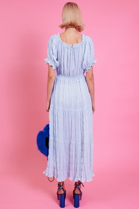 JAYLEY Blue Silk Blend Maxi Ruffle Dress