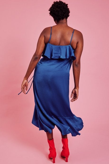 JAYLEY Blue Silk Blend Maxi Ruffle Dress
