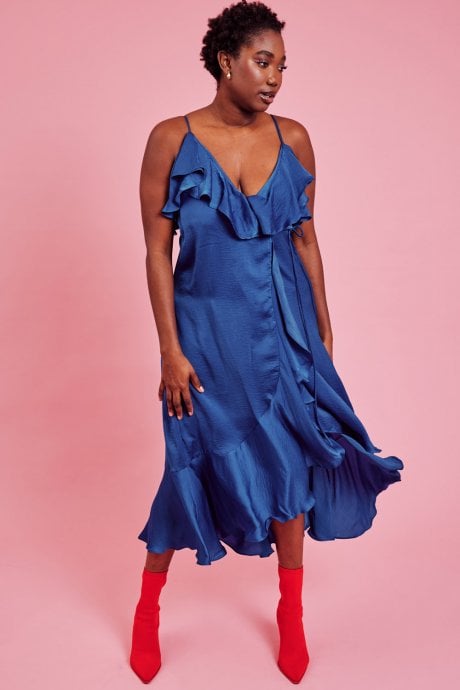 JAYLEY Blue Silk Blend Maxi Ruffle Dress