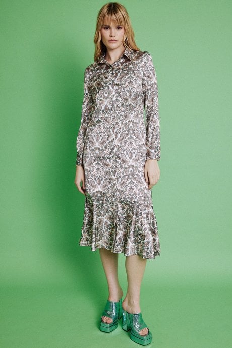 JAYLEY Blue Silk Blend Paisley Print Shirt Dress