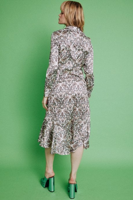 JAYLEY Blue Silk Blend Paisley Print Shirt Dress