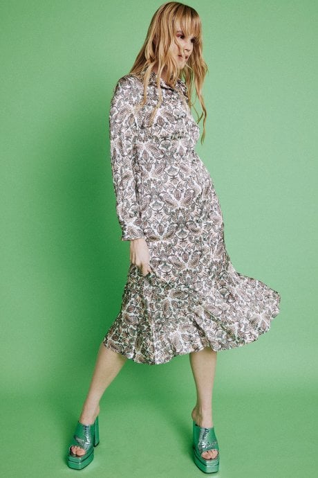 JAYLEY Blue Silk Blend Paisley Print Shirt Dress