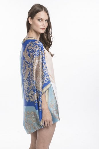 JAYLEY Blue Silk Blend Print Kimono Wrap