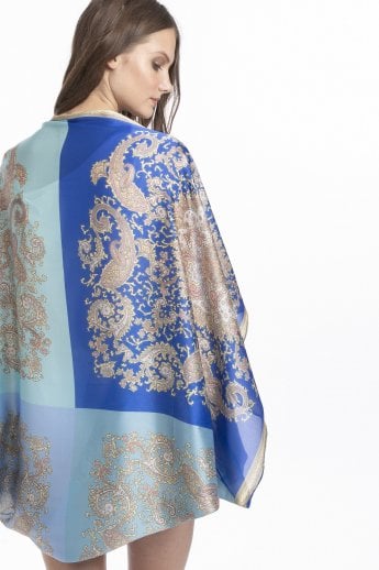 JAYLEY Blue Silk Blend Print Kimono Wrap