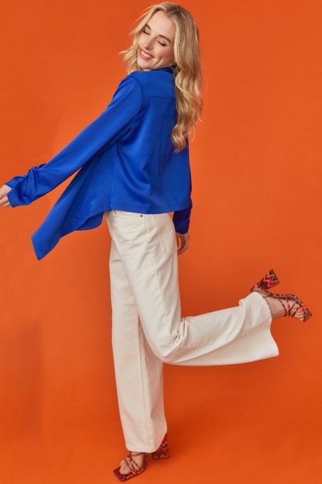 JAYLEY Blue Silk Blend Waterfall Jacket