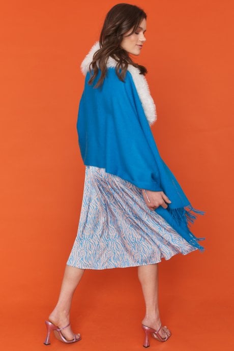 JAYLEY Blue Silk Blend Zebra Print Midi Dress