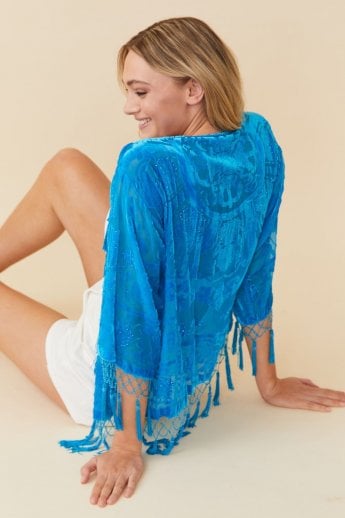 JAYLEY Blue Silk Devore Jacket