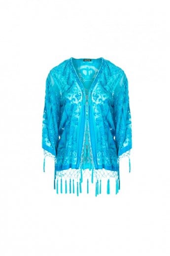 JAYLEY Blue Silk Devore Jacket