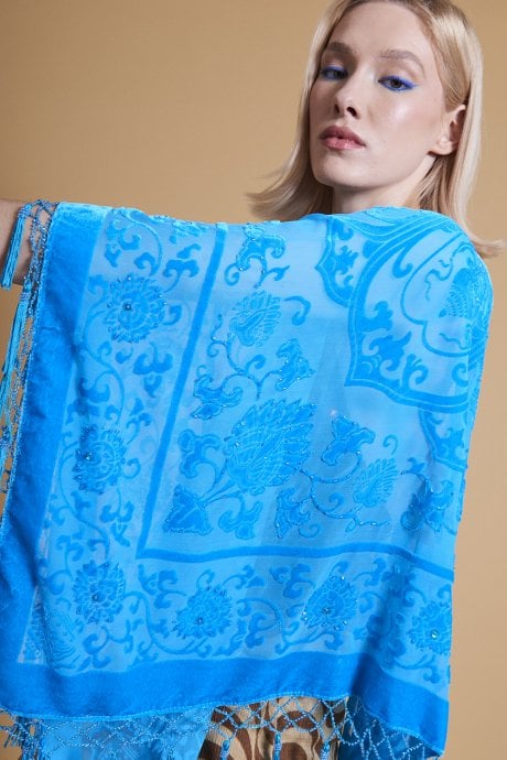 JAYLEY Blue Silk Devore Poncho