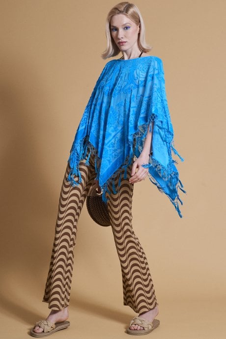 JAYLEY Blue Silk Devore Poncho
