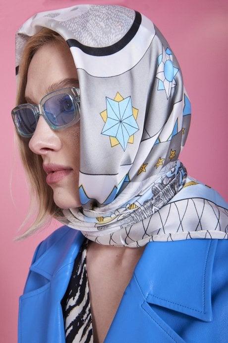 JAYLEY Blue Silk Scarf