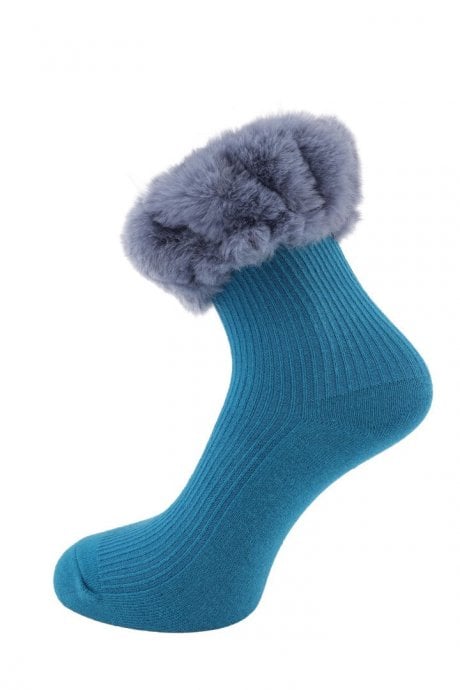 JAYLEY Blue Socks with Navy Faux Fur Trim