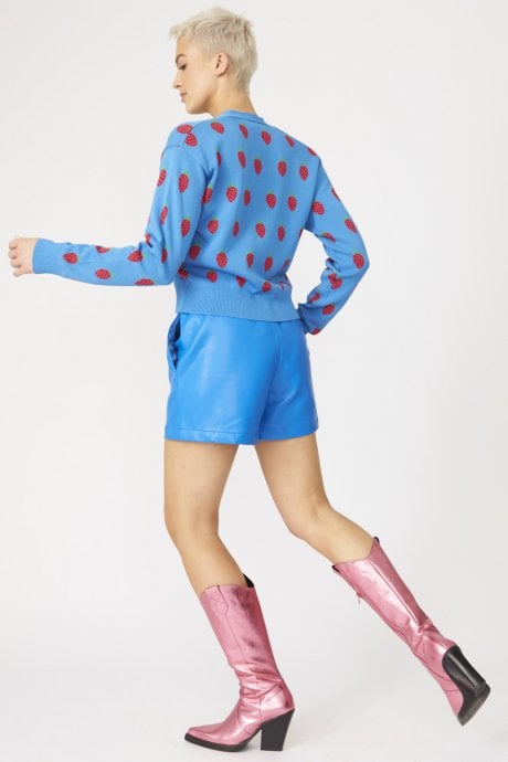 JAYLEY Blue Tencel Blend Eco Leather Shorts