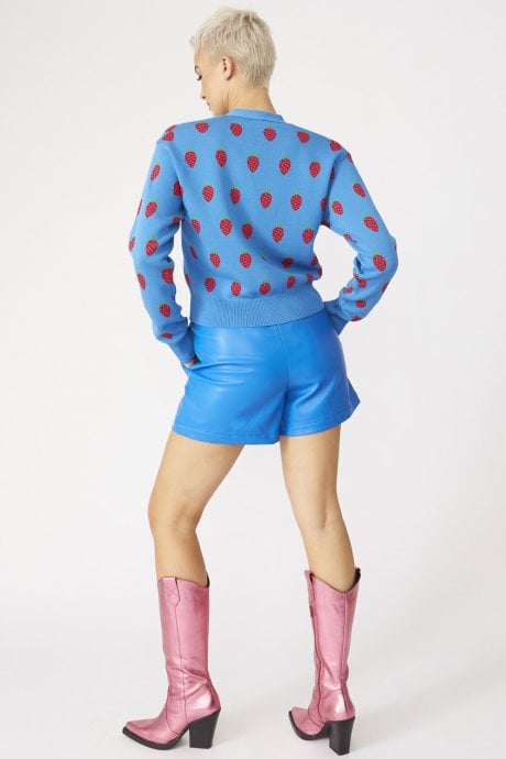 JAYLEY Blue Tencel Blend Eco Leather Shorts