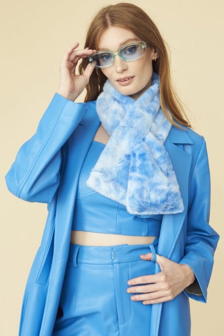 JAYLEY Blue Tie-Dye Faux Fur Scarf