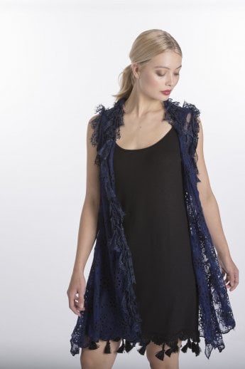 JAYLEY Blue Vintage Lace Gilet | Waistcoat