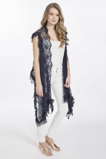 JAYLEY Blue Vintage Lace Gilet | Waistcoat