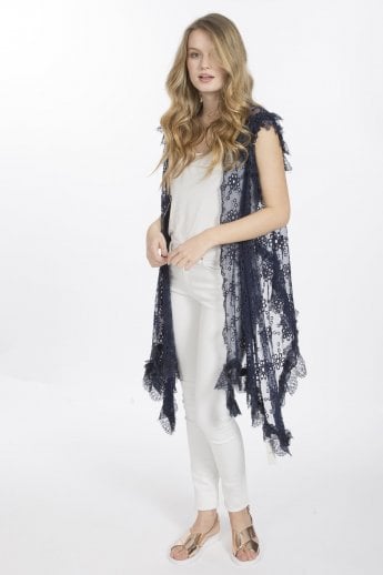 JAYLEY Blue Vintage Lace Gilet | Waistcoat