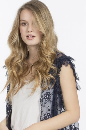 JAYLEY Blue Vintage Lace Gilet | Waistcoat