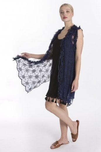 JAYLEY Blue Vintage Lace Gilet | Waistcoat