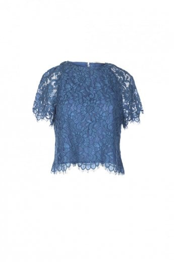 JAYLEY Blue Vintage Lace Top