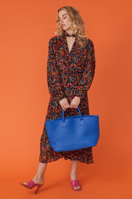 JAYLEY Blue Woven Metallic Tote Bag Eco Leather