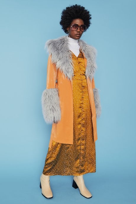 JAYLEY Brown And Grey Mongolian Fur And Faux Suede Coat