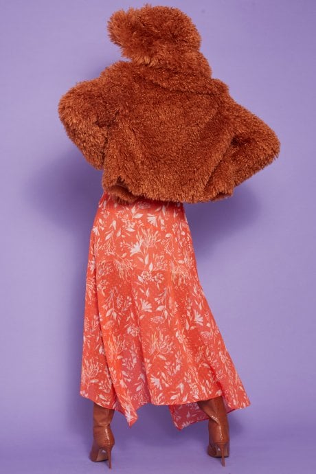 JAYLEY Brown Bamboo Lyocell Knitted Vegan Faux Shearling Jacket