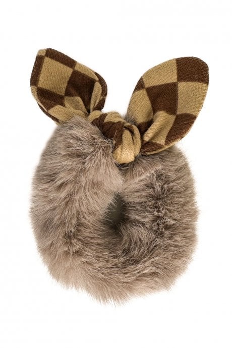 JAYLEY Brown Faux Fur Scrunchie with Bow